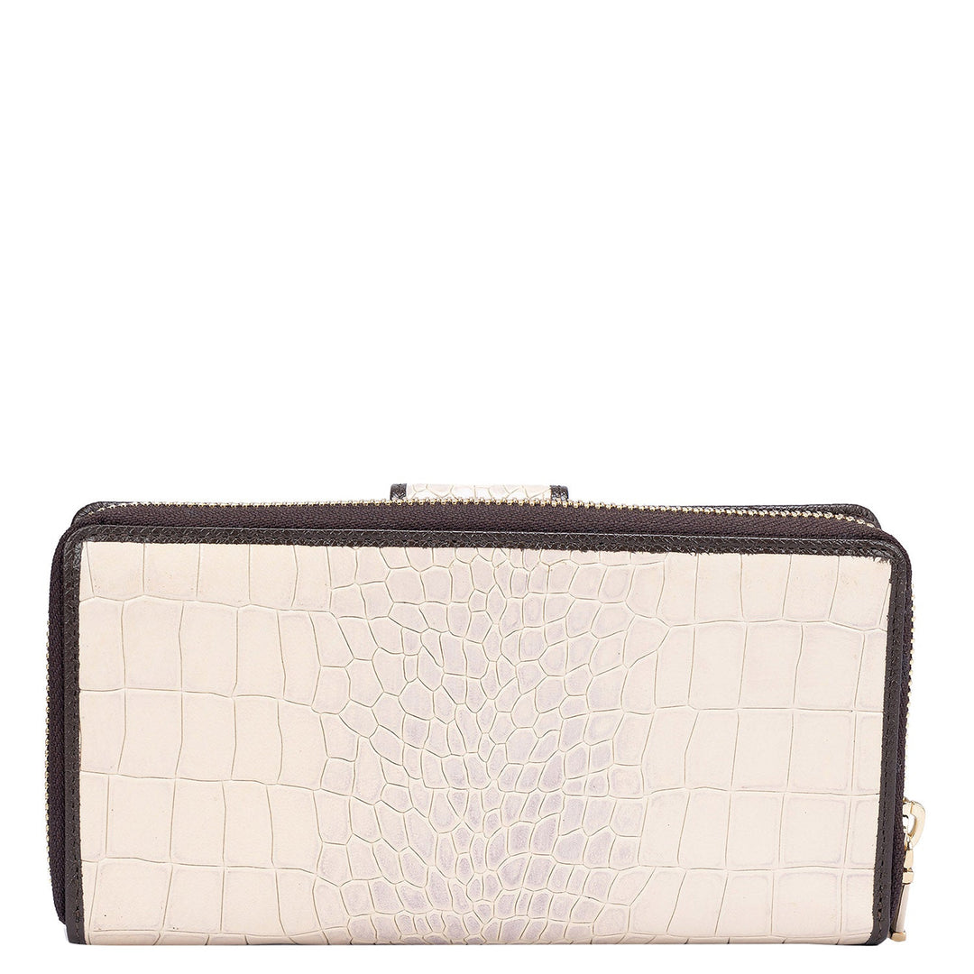 Croco Leather Ladies Wallet - Off White