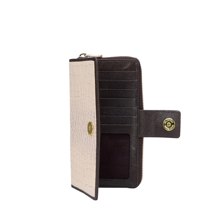 Croco Leather Ladies Wallet - Off White