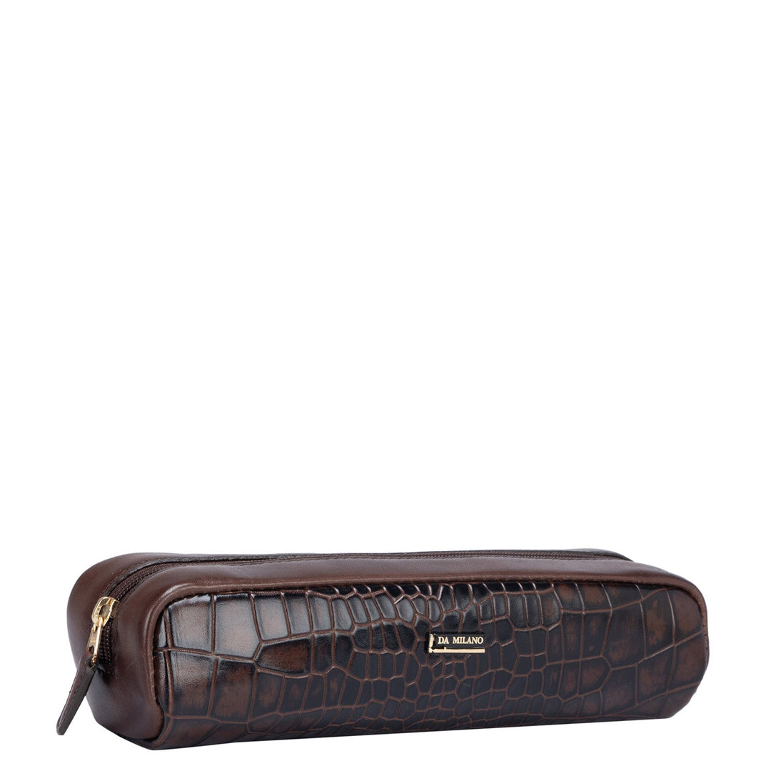 Croco Plain Leather Multi Pouch - Brown