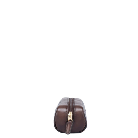 Croco Plain Leather Multi Pouch - Brown