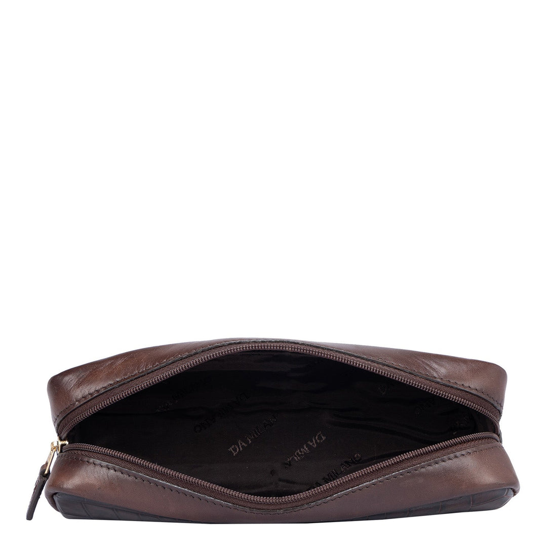 Croco Plain Leather Multi Pouch - Brown