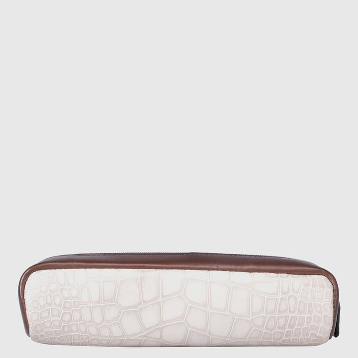 Croco Plain Leather Multi Pouch - Off White