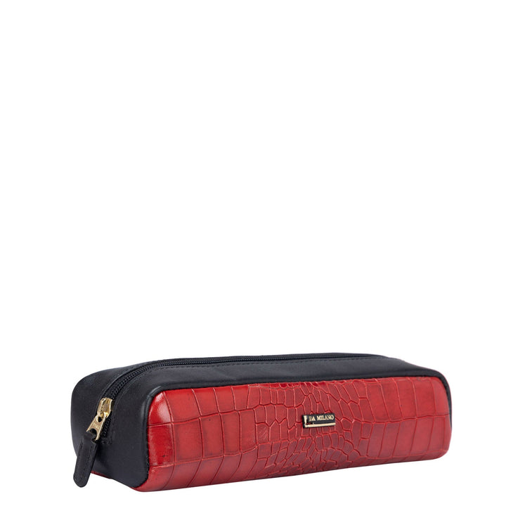 Croco Plain Leather Multi Pouch - Tomato