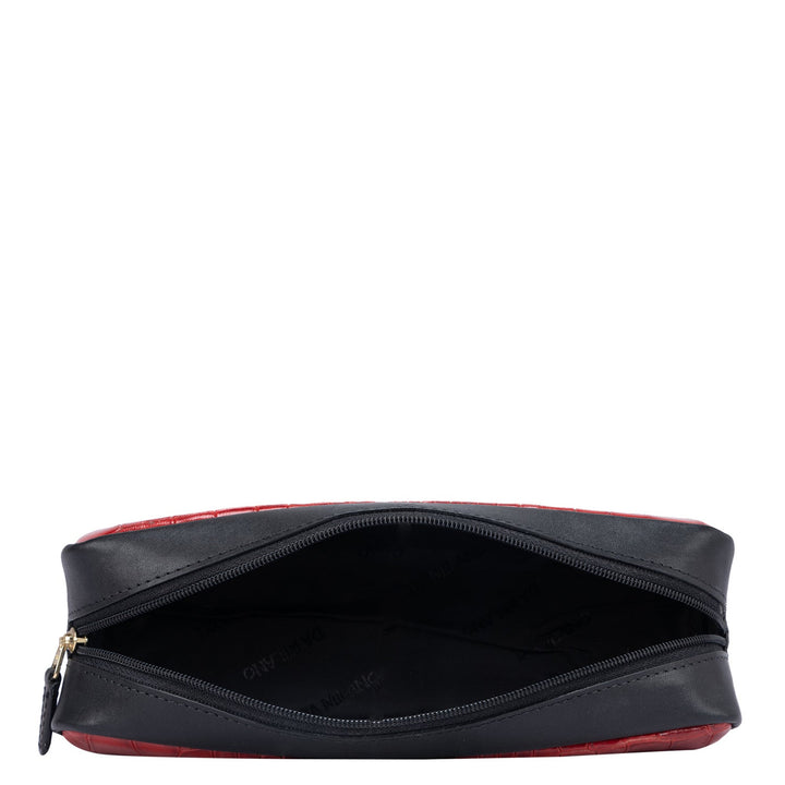 Croco Plain Leather Multi Pouch - Tomato