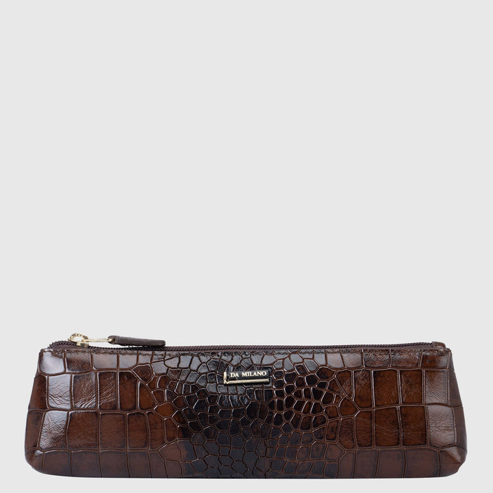 Croco Leather Multi Pouch - Brown