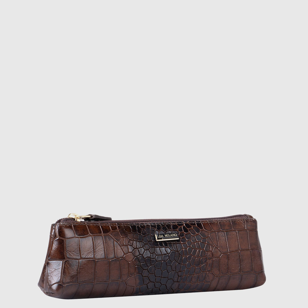 Croco Leather Multi Pouch - Brown