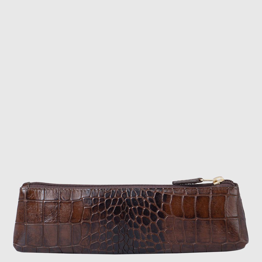 Croco Leather Multi Pouch - Brown