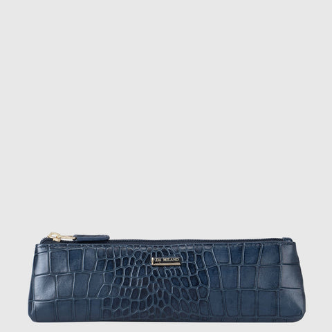 Croco Leather Multi Pouch - Navy