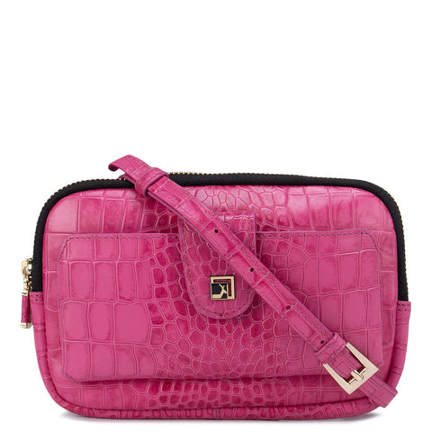 Pink Croco Effect Multi Pouch