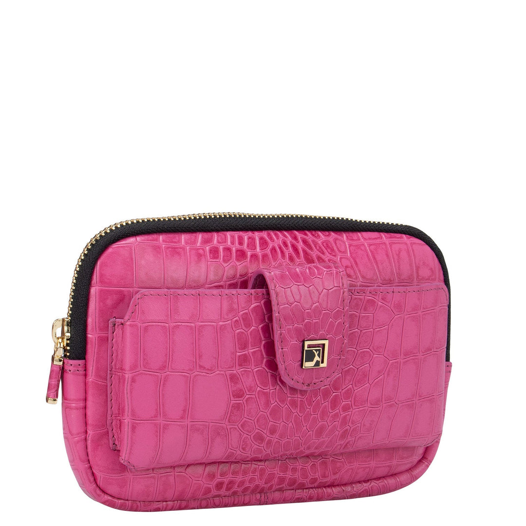 Pink Croco Effect Multi Pouch