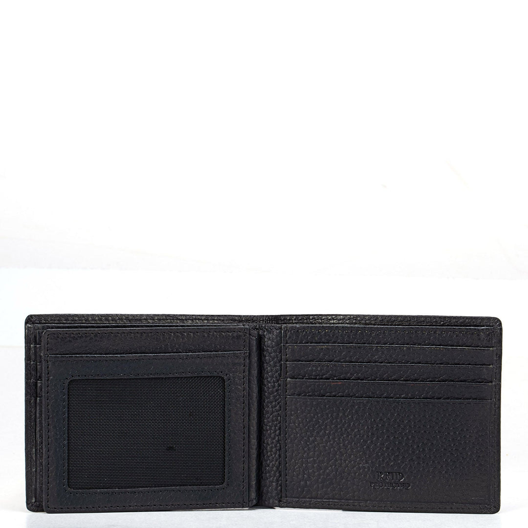 Black Wax Bifold Wallet With Flap