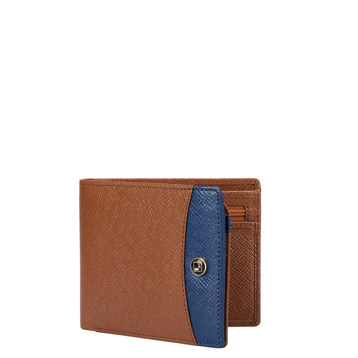 Franzy Leather Mens Wallet - Cognac & Blue