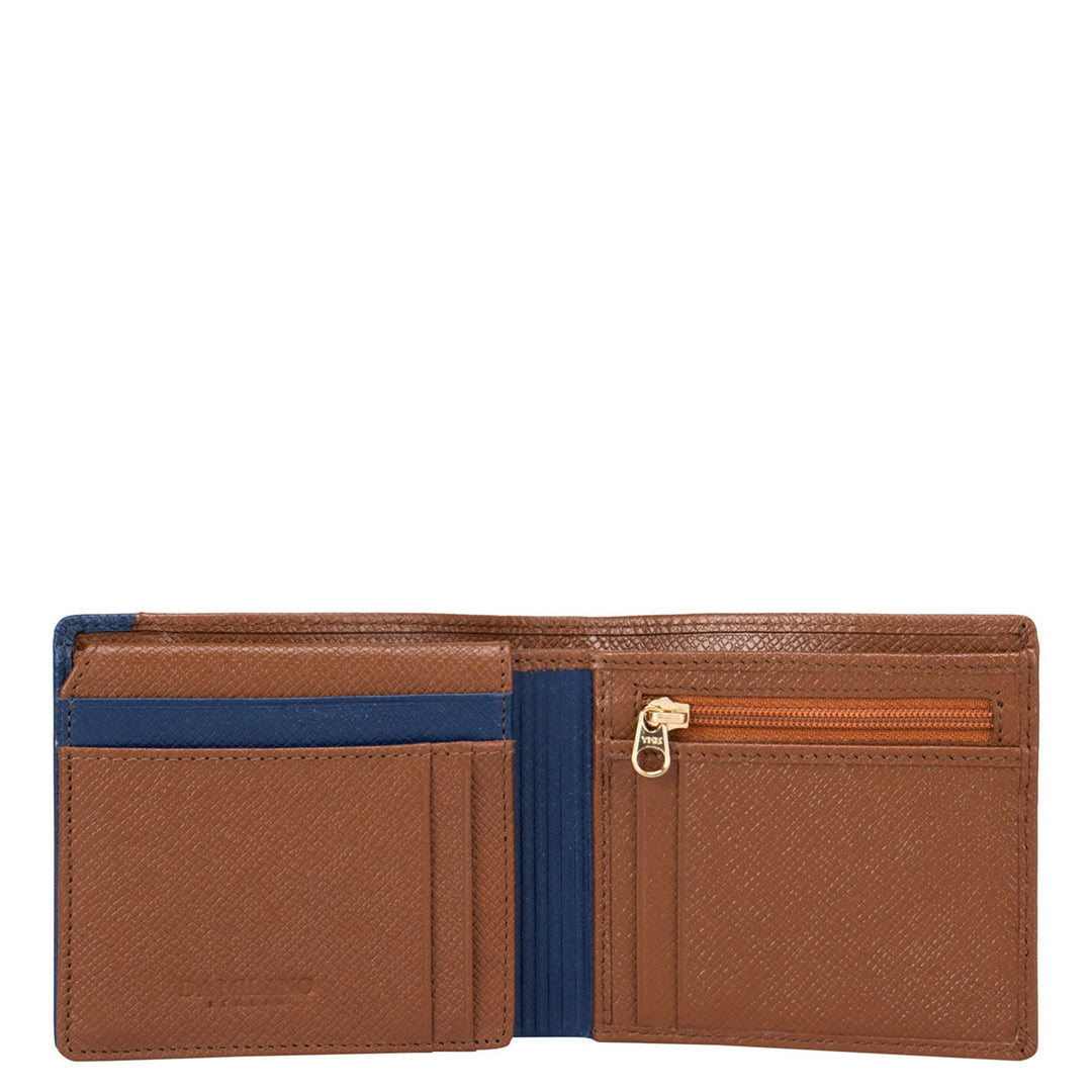 Franzy Leather Mens Wallet - Cognac & Blue