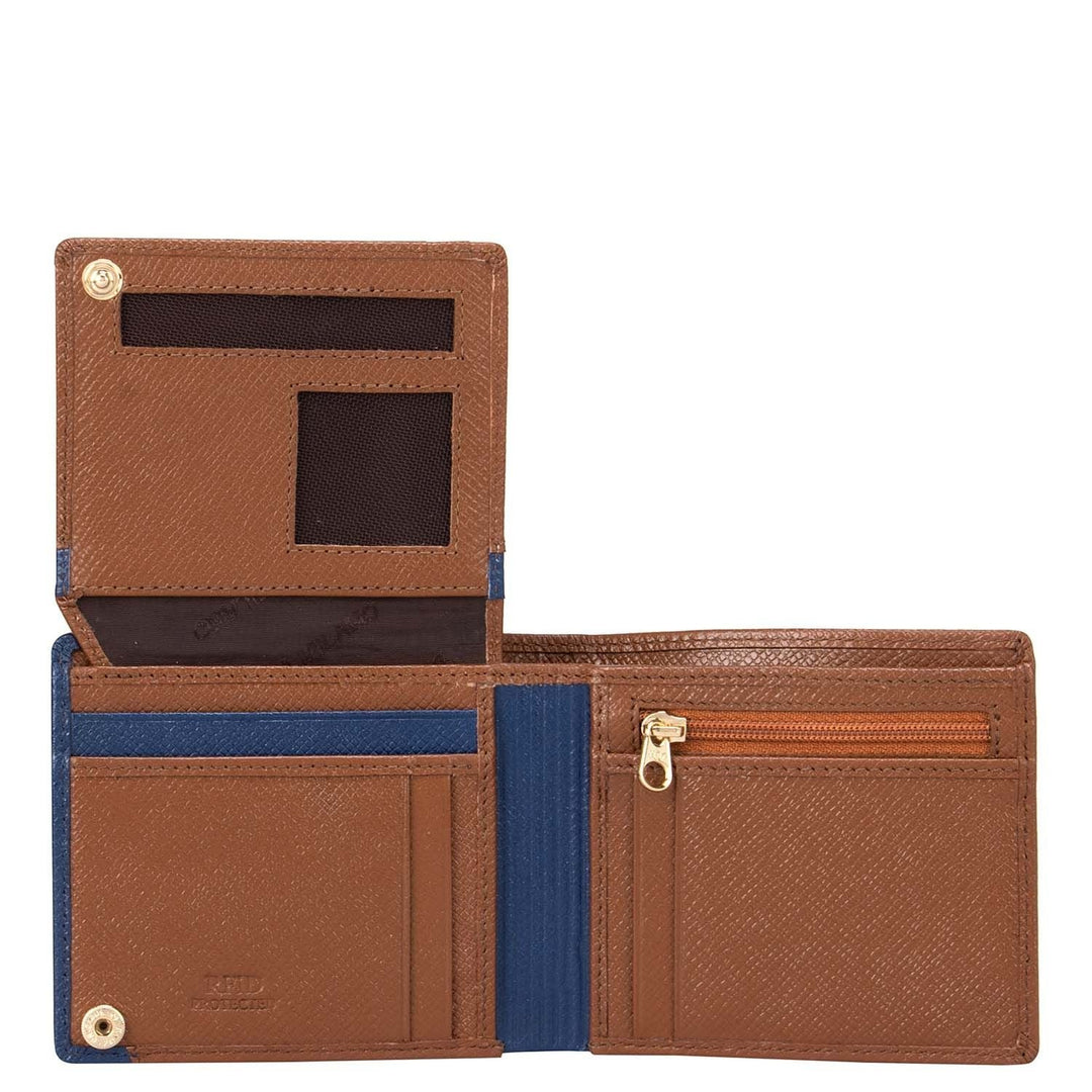 Franzy Leather Mens Wallet - Cognac & Blue