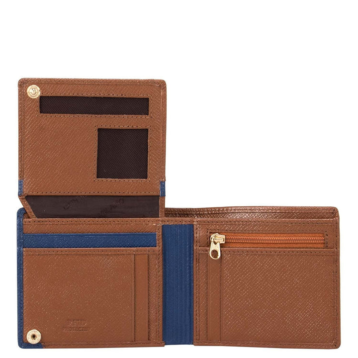 Franzy Leather Mens Wallet - Cognac & Blue