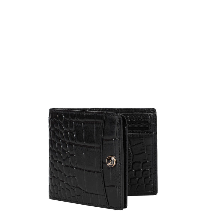 Black Croco Effect Bifold Wallet With Flap