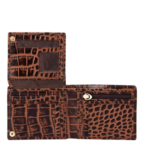 Croco Leather Mens Wallet - Brown