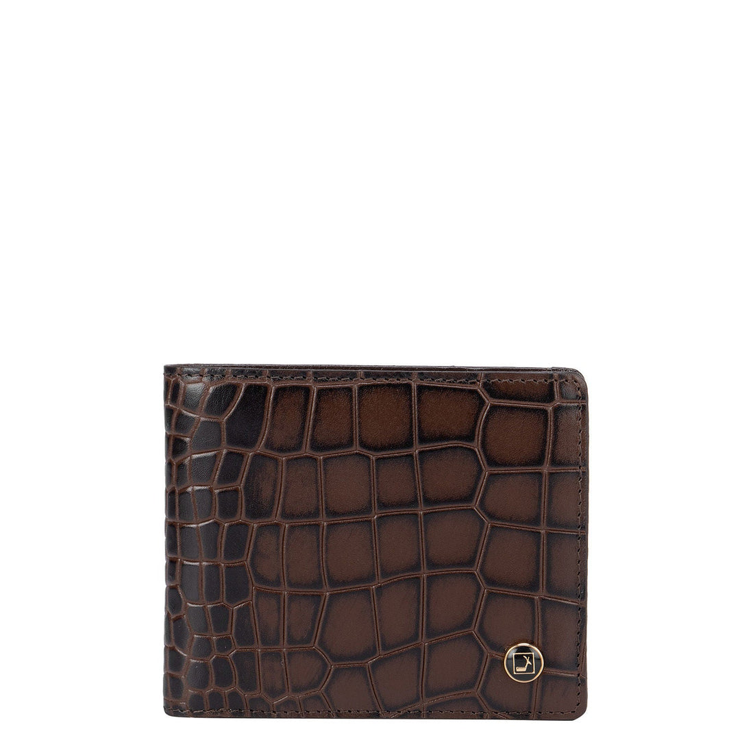 Brown Croco Effect Bifold Wallet With Flap