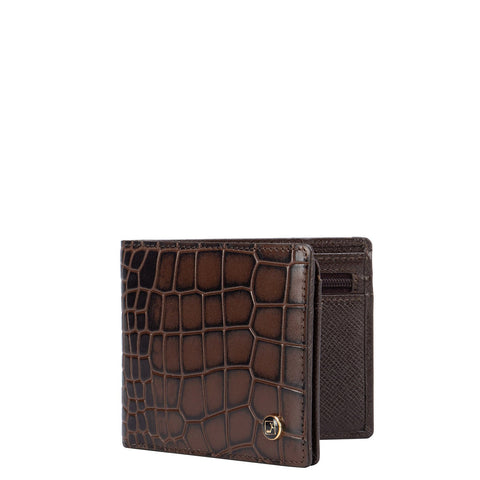 Brown Croco Effect Bifold Wallet With Flap