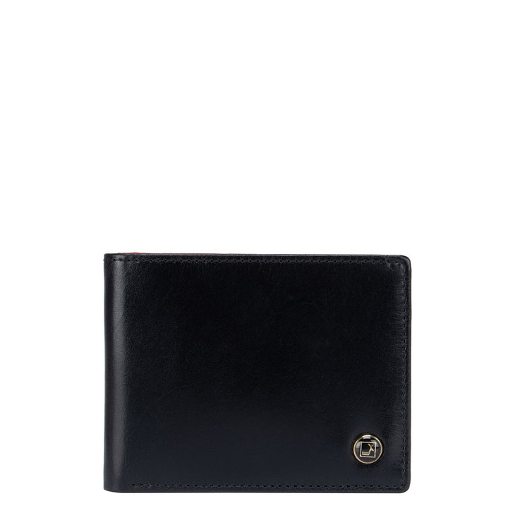 Plain Leather Mens Wallet - Black & Tomato