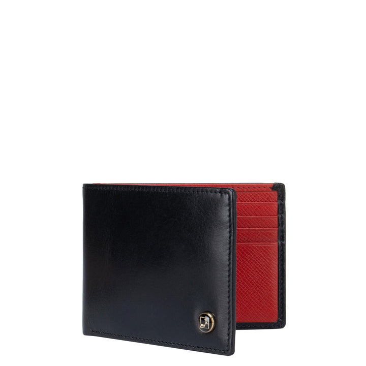 Plain Leather Mens Wallet - Black & Tomato