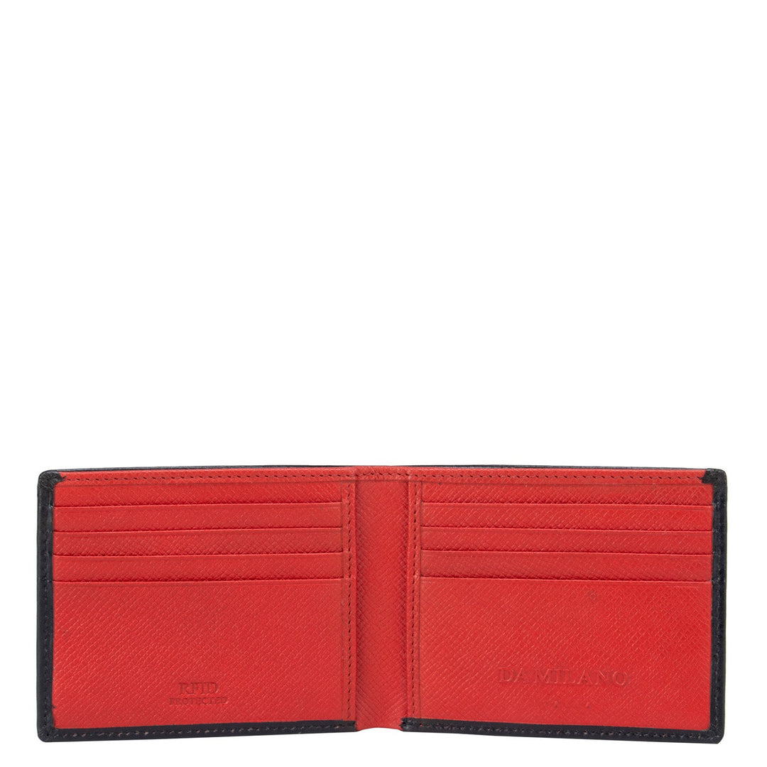 Plain Leather Mens Wallet - Black & Tomato