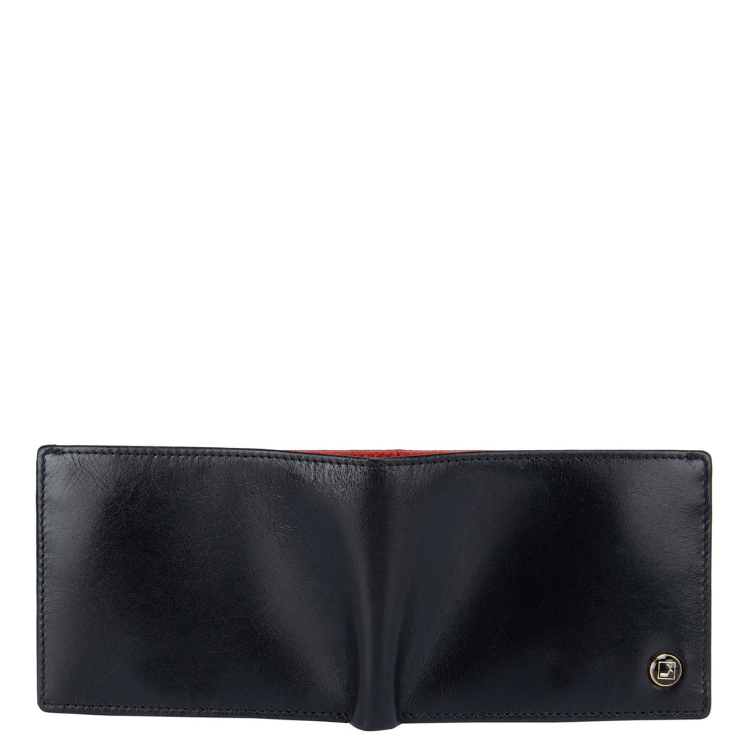 Plain Leather Mens Wallet - Black & Tomato
