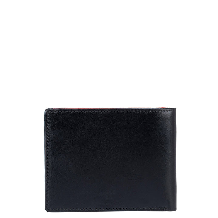 Plain Leather Mens Wallet - Black & Tomato