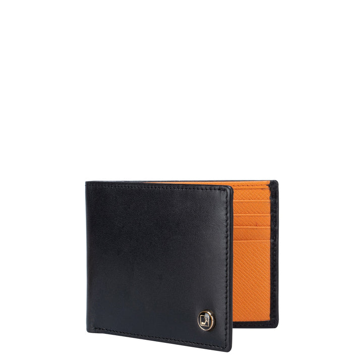 Plain Leather Mens Wallet - Black & Orange