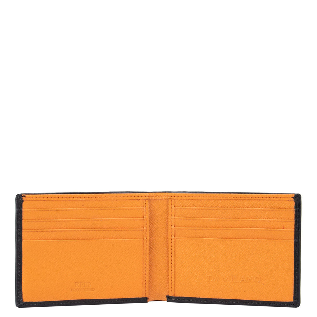 Plain Leather Mens Wallet - Black & Orange