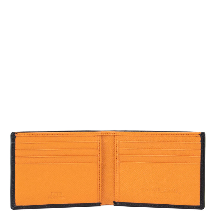 Plain Leather Mens Wallet - Black & Orange