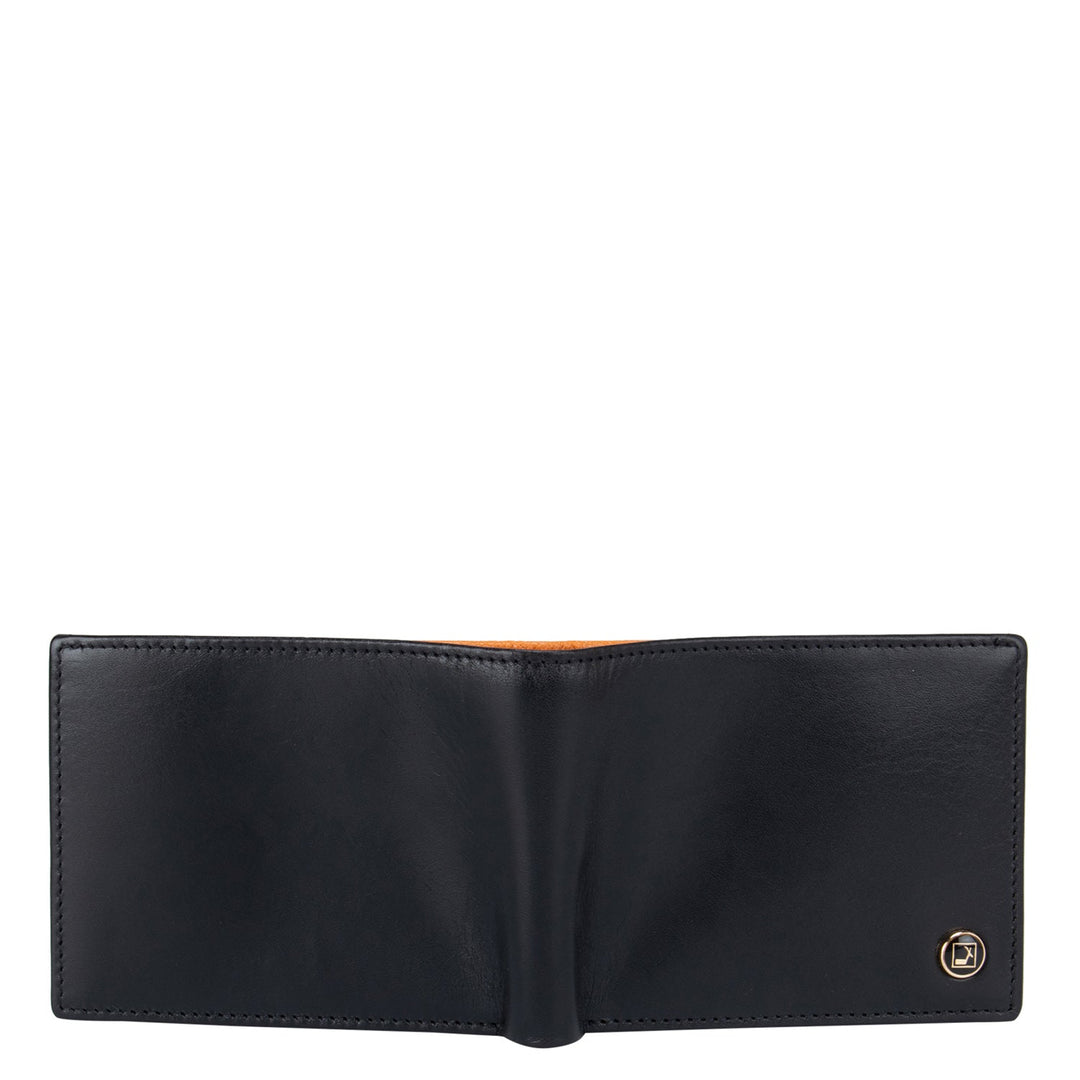 Plain Leather Mens Wallet - Black & Orange