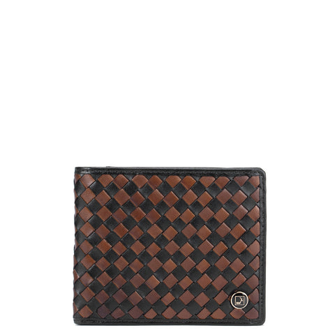 Mat Plain Leather Mens Wallet - Black & Cognac