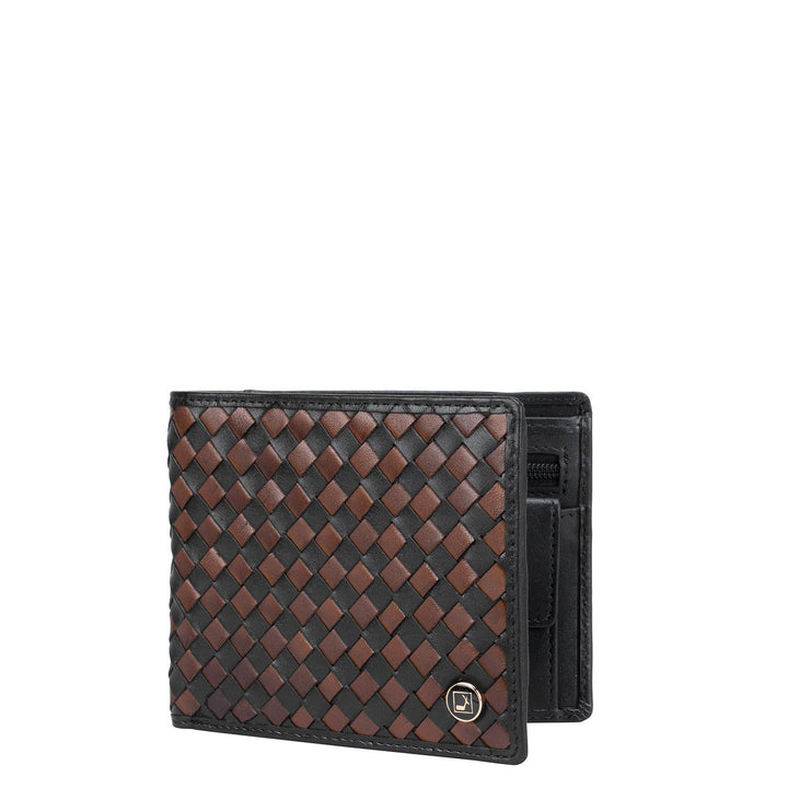 Mat Plain Leather Mens Wallet - Black & Cognac