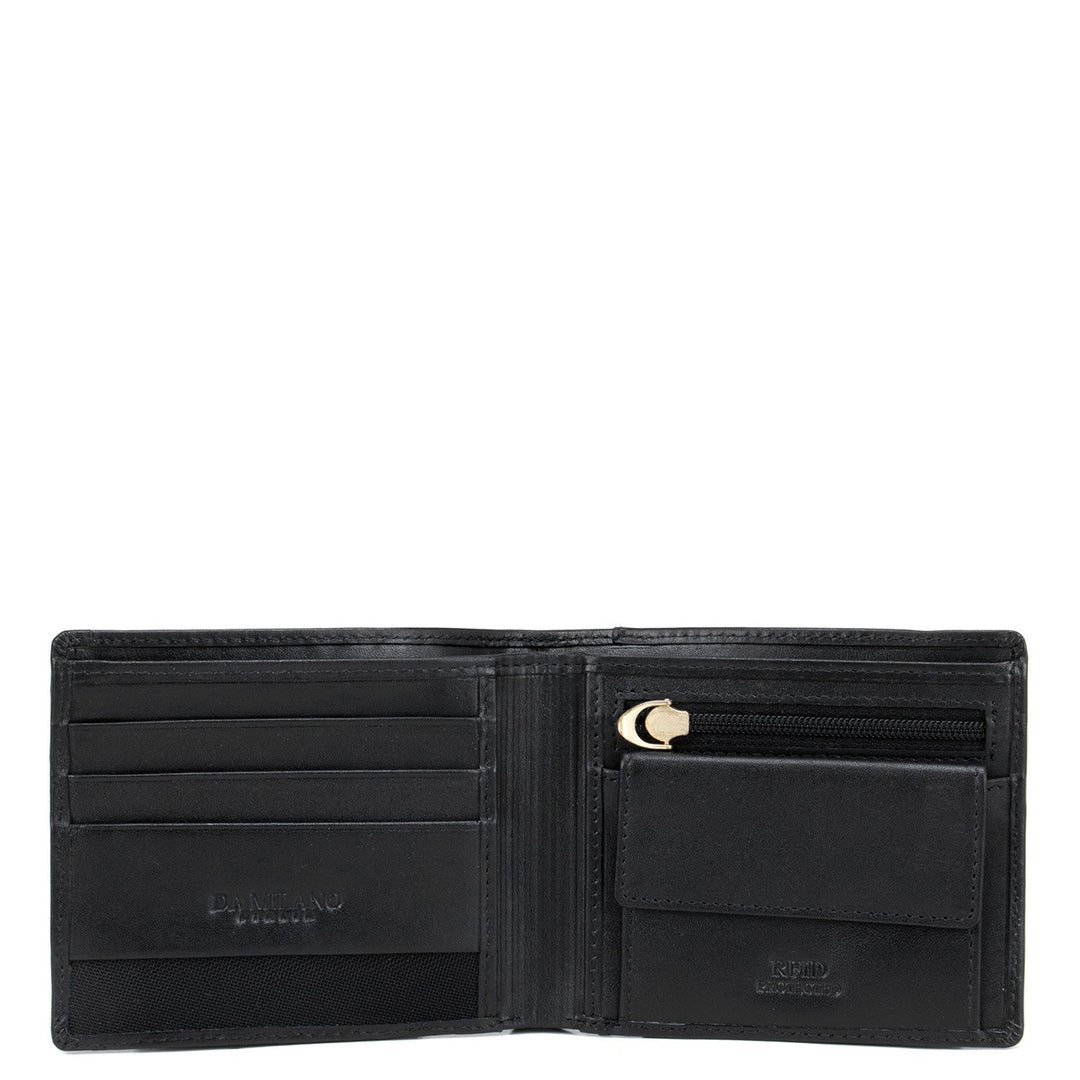 Mat Plain Leather Mens Wallet - Black & Cognac