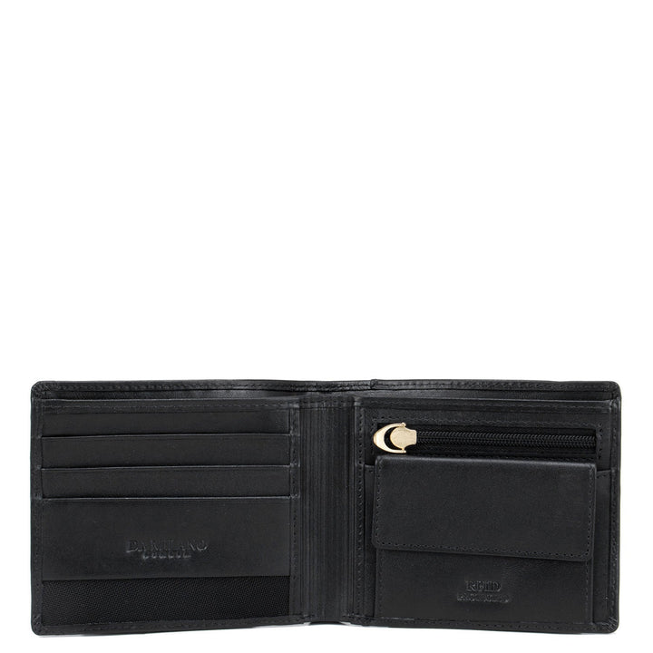 Mat Plain Leather Mens Wallet - Black & Cognac