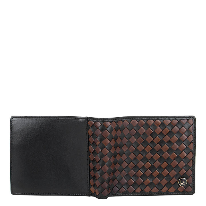 Mat Plain Leather Mens Wallet - Black & Cognac