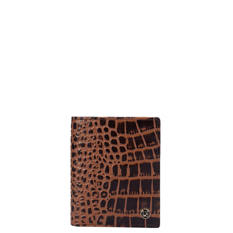 Brown Croco Effect Bifold Wallet With Flap