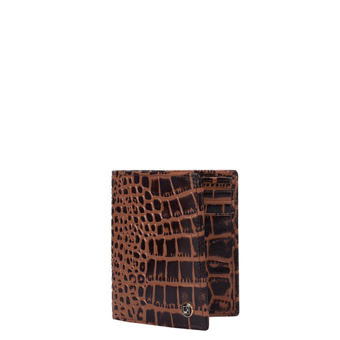 Brown Croco Effect Bifold Wallet With Flap