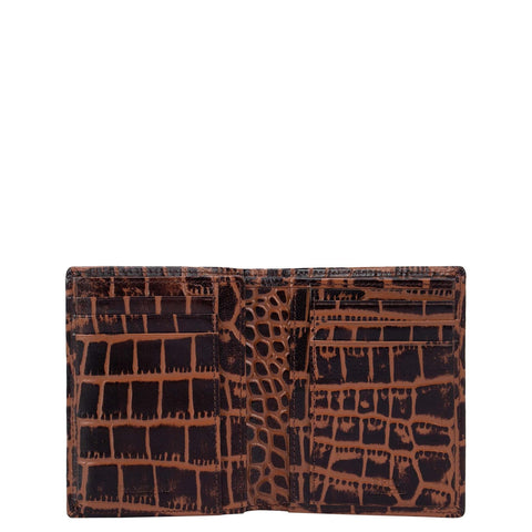 Brown Croco Effect Bifold Wallet With Flap