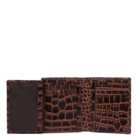 Brown Croco Effect Bifold Wallet With Flap