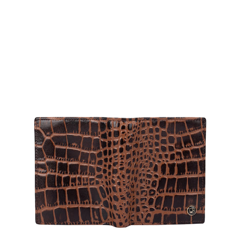 Brown Croco Effect Bifold Wallet With Flap