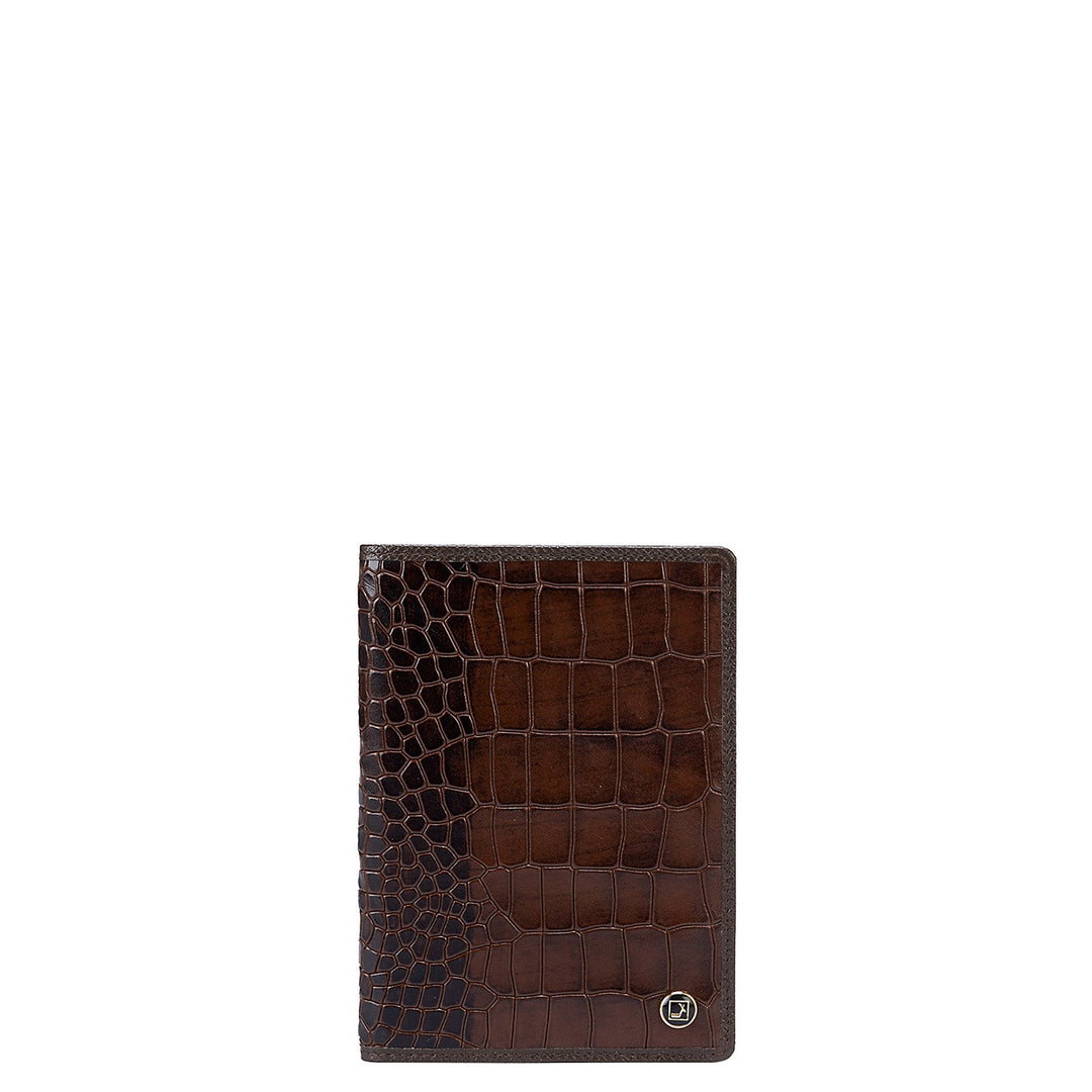 Croco Leather Passport Case - Brown