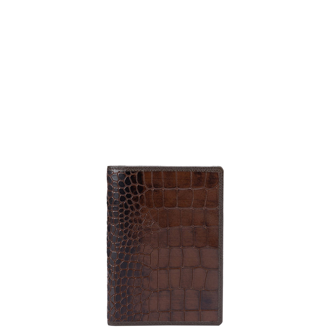 Croco Leather Passport Case - Brown