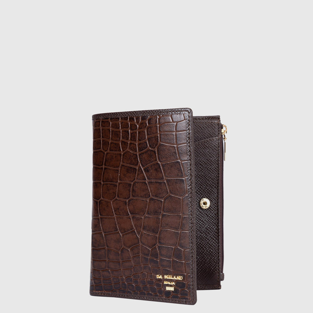Croco Leather Passport Case - Brown