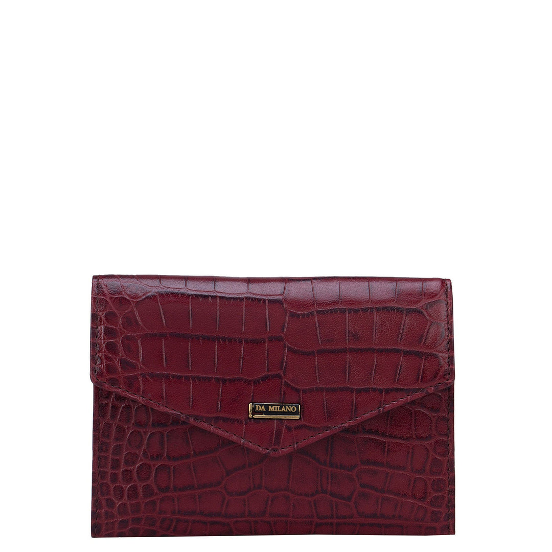 Burgundy Croco Effect Passport Case With Flap