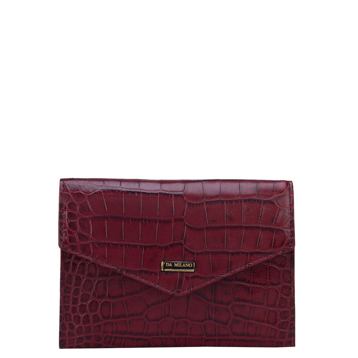 Burgundy Croco Effect Passport Case With Flap
