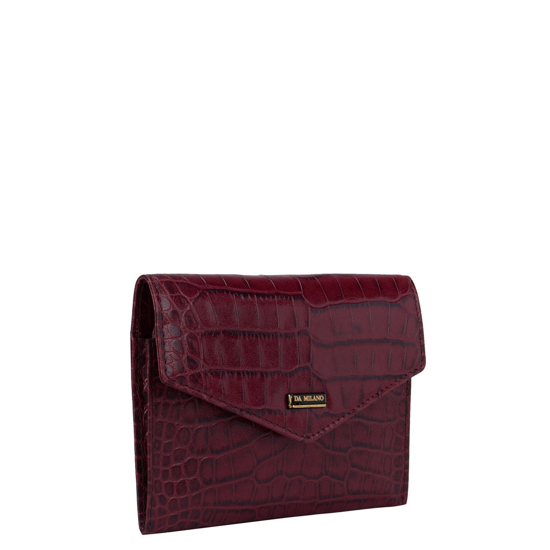 Burgundy Croco Effect Passport Case With Flap
