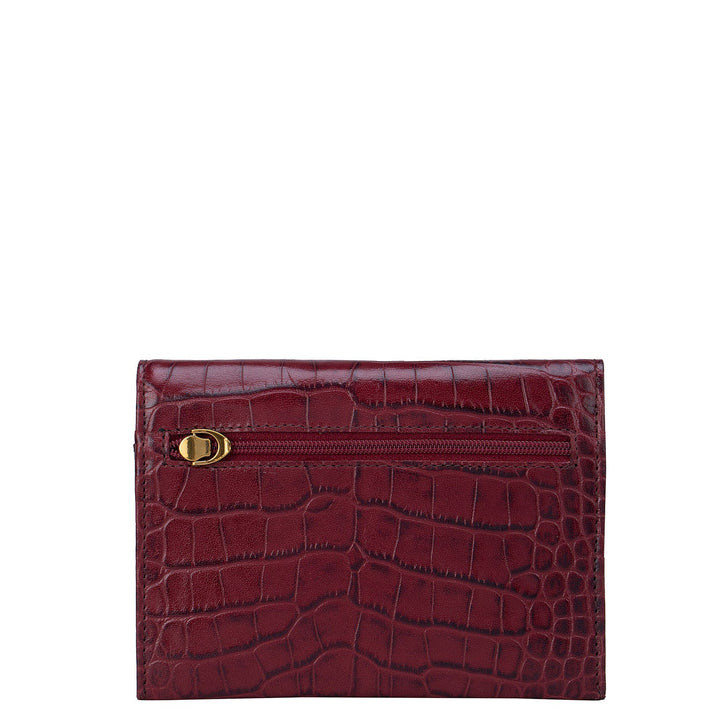 Burgundy Croco Effect Passport Case With Flap