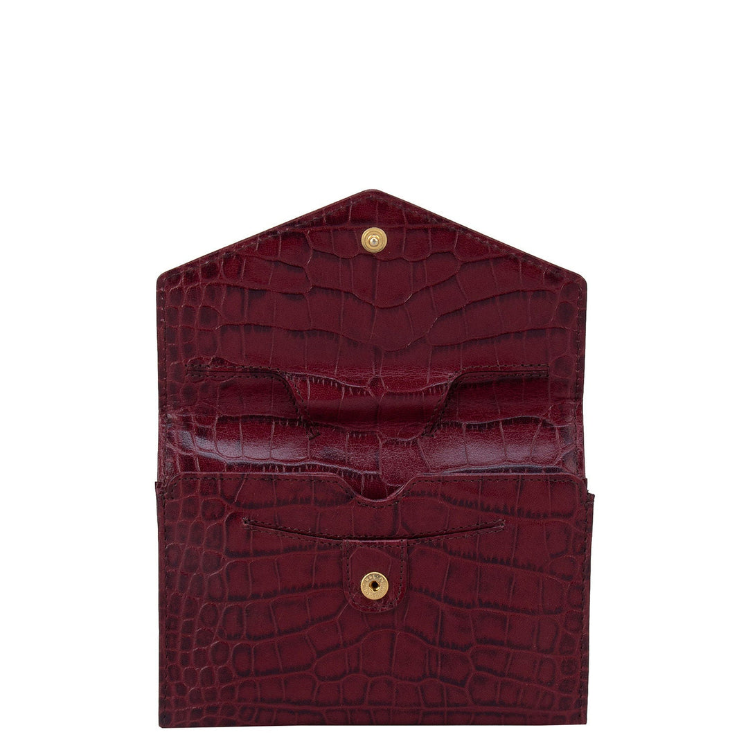 Burgundy Croco Effect Passport Case With Flap